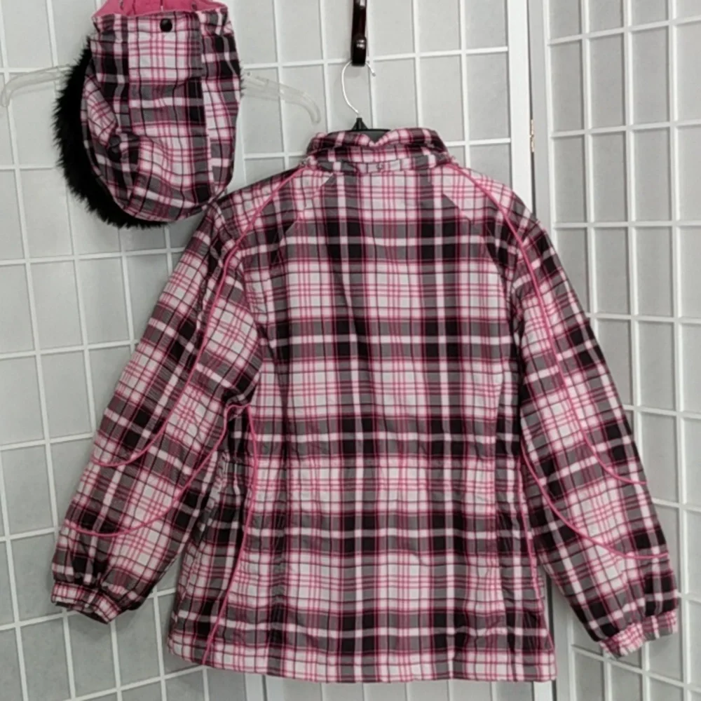 Arizona Jean Co Pink Plaid Fleece-Lined Hooded‎ Coat – Girls 16.5